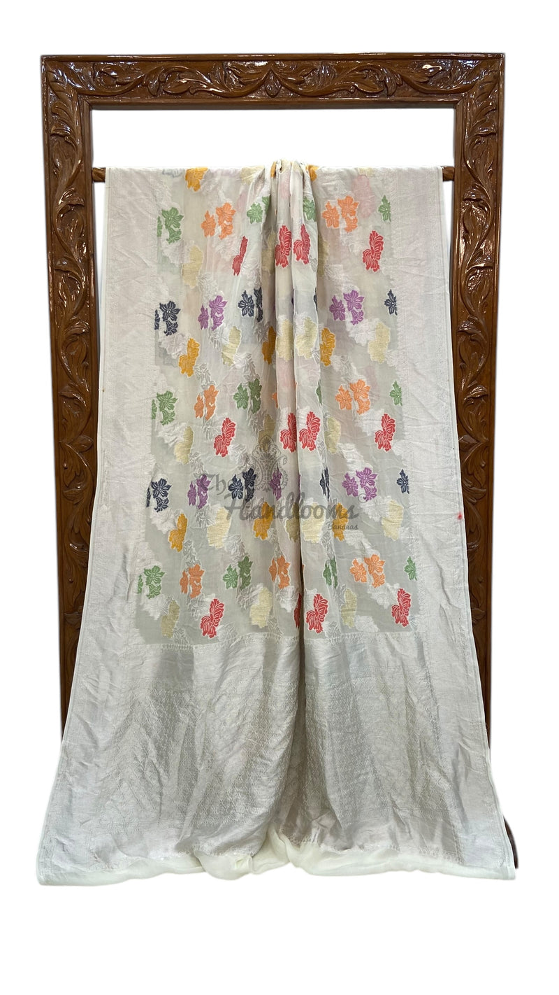 Pure Khaddi Georgette Handloom Banarasi Saree - All over Jaal Work With Meenakari - The Handlooms