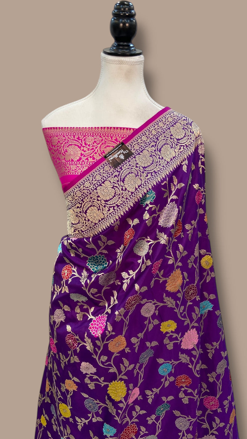 Ektara Pure Katan Silk Banarasi Handloom Saree - All over kadiyal Jaal work - The Handlooms