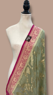Pure Khaddi Georgette Handloom Banarasi Dupatta - water zari - The Handlooms