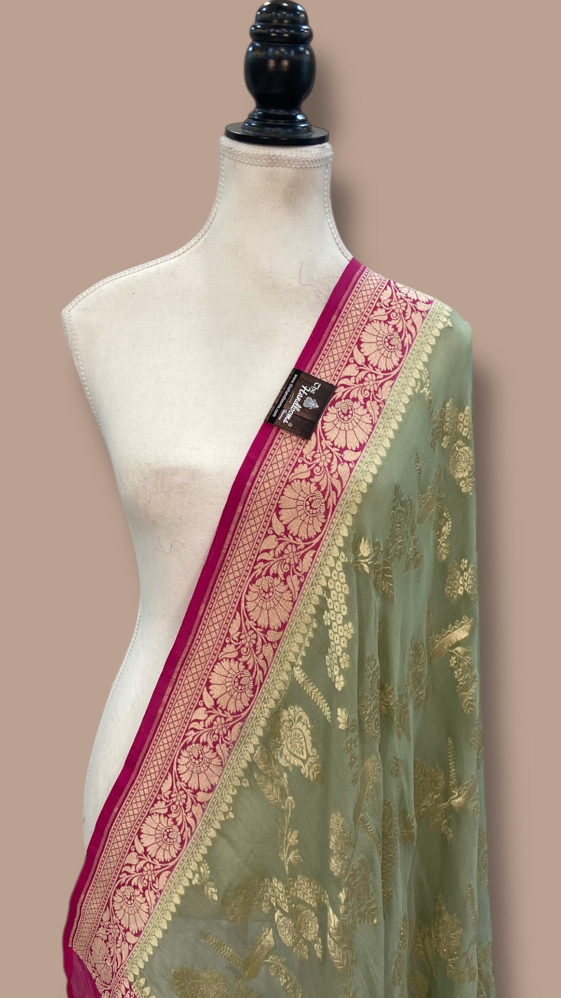 Pure Khaddi Georgette Handloom Banarasi Dupatta - water zari - The Handlooms