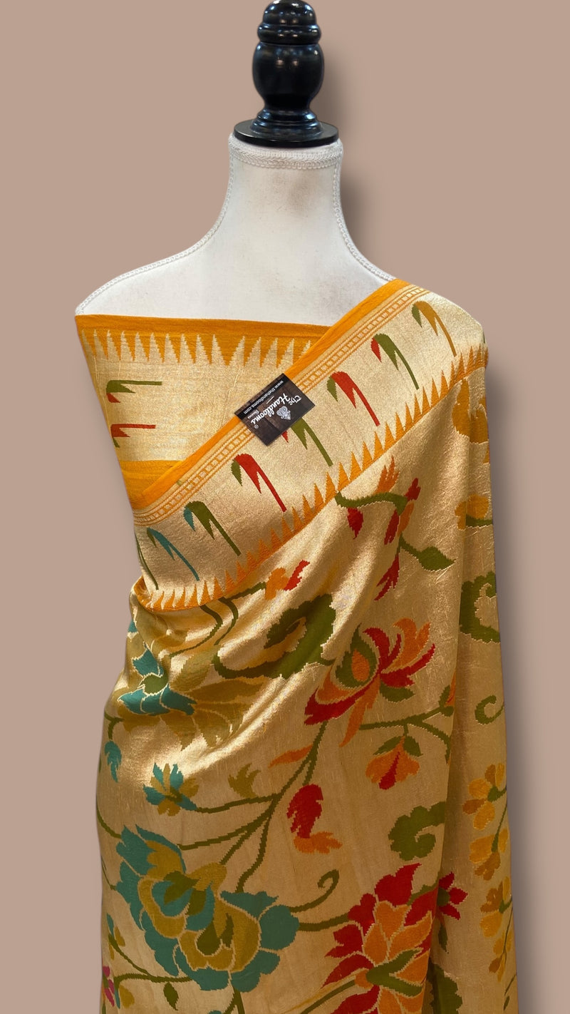 Pure Tussar Georgette Brocade Handloom Banarasi Saree - The Handlooms