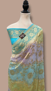 Pure Khaddi Georgette Handloom Banarasi Saree with water zari - The Handlooms