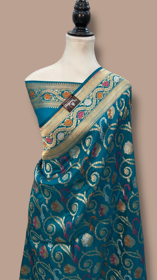 Pure Katan Silk Banarasi Handloom Saree - All over Jaal work With Meenakari - The Handlooms