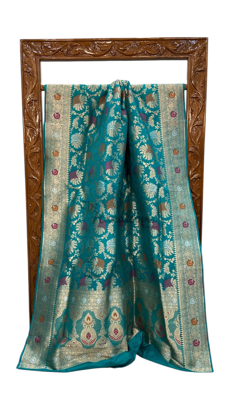Pure Katan Silk Banarasi Handloom Saree - All over Jaal work With Meenakari - The Handlooms