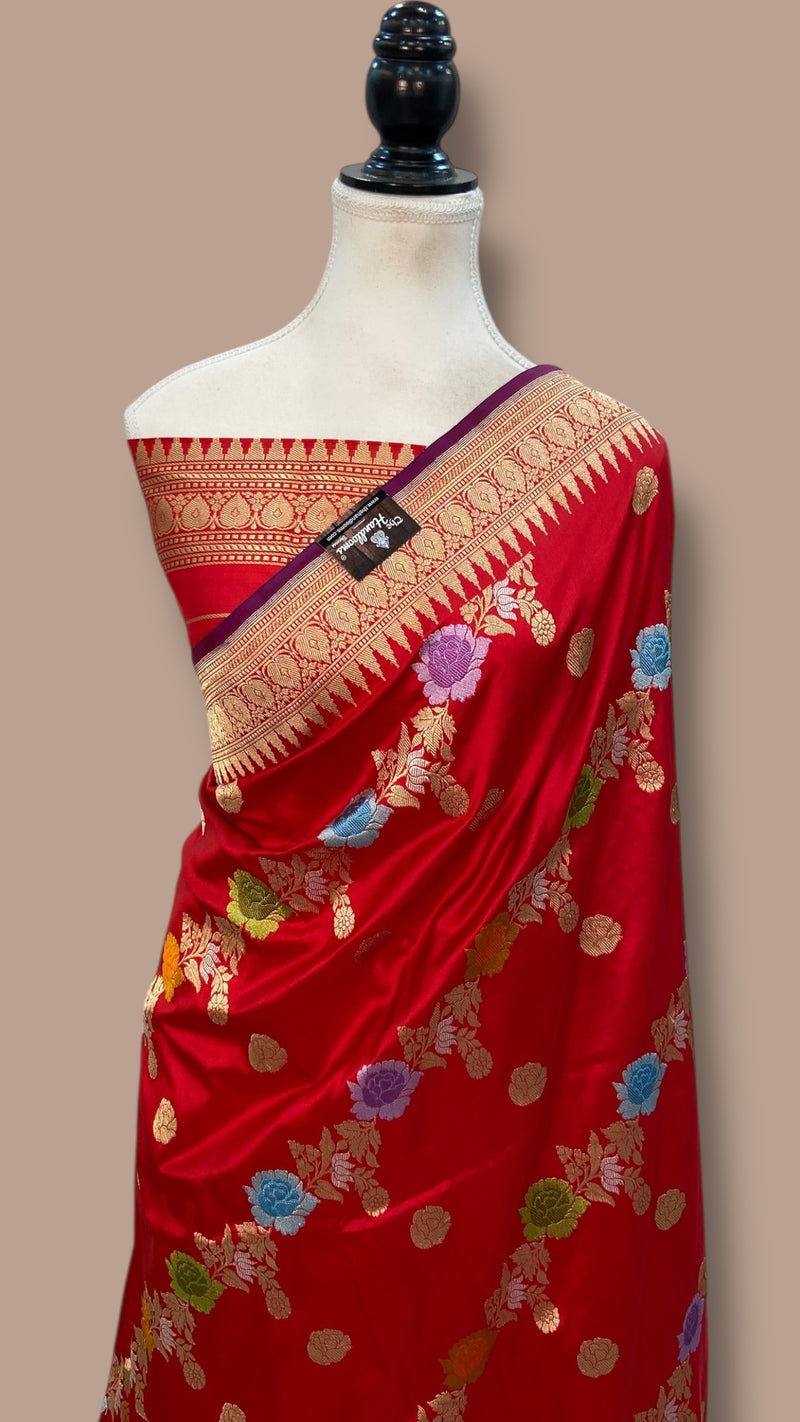Pure Katan Silk Banarasi Handloom Saree - All over kadiyal Jaal work - The Handlooms