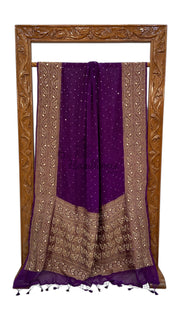 Khaddi Georgette Handloom Banarasi Saree with Handwork: Gota Patti, Zardozi, Diamond Chain, Katdana, and Abla Detailing - The Handlooms