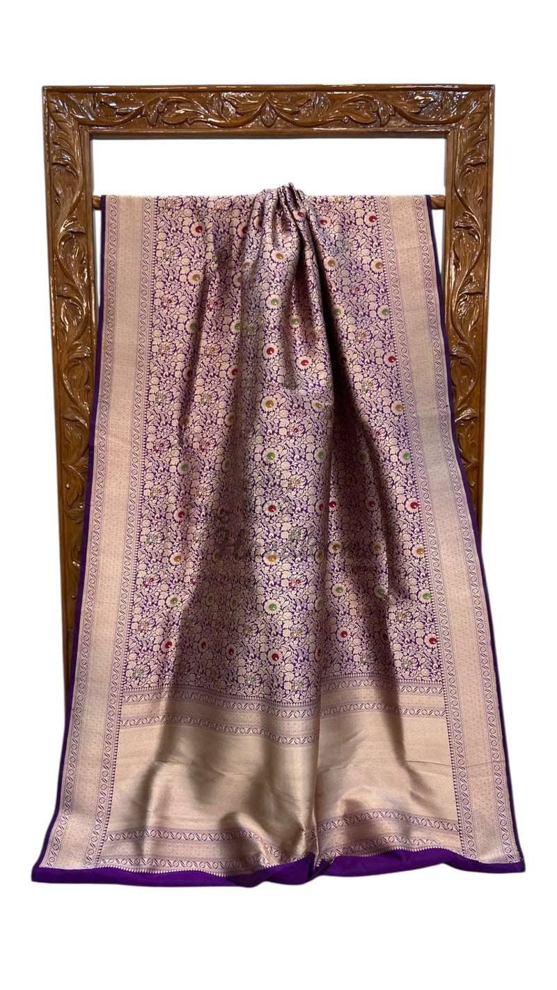 Regal Pure Katan Silk Banarasi Saree – Handwoven Tanchui Brocade with Meenakari Work - The Handlooms