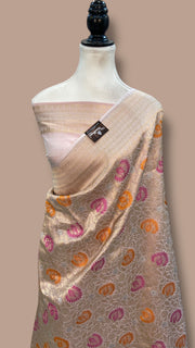 Regal Pure Katan Silk Banarasi Saree – Handwoven Tanchui Brocade with Meenakari Work - The Handlooms