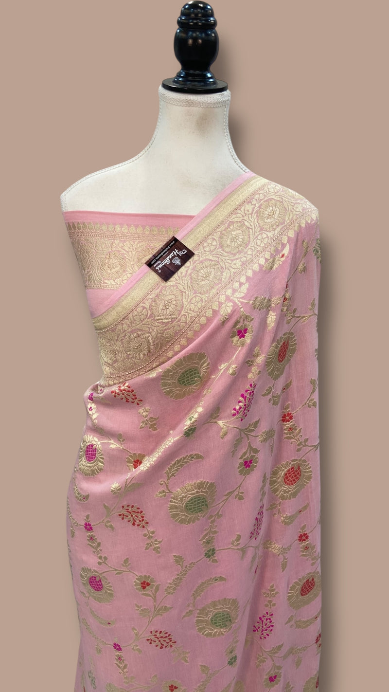 Moonga Georgette Handloom Banarasi Saree - All Over Jaal Work With Meenakari - The Handlooms