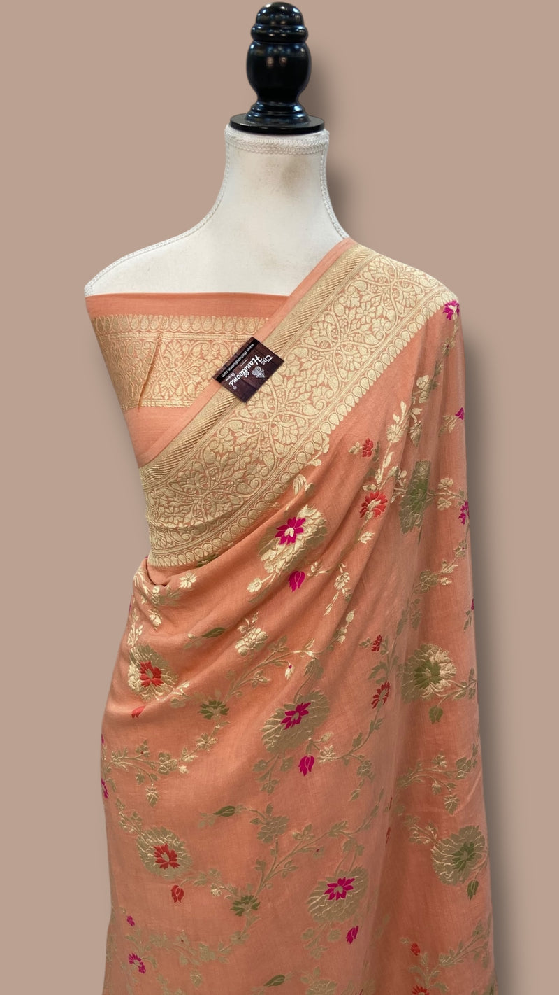 Moonga Georgette Handloom Banarasi Saree - All Over Jaal Work With Meenakari - The Handlooms