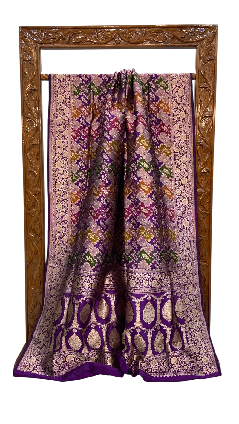Pure Katan Silk Banarasi Handloom Saree - All over Jaal Work With Rangkart - The Handlooms