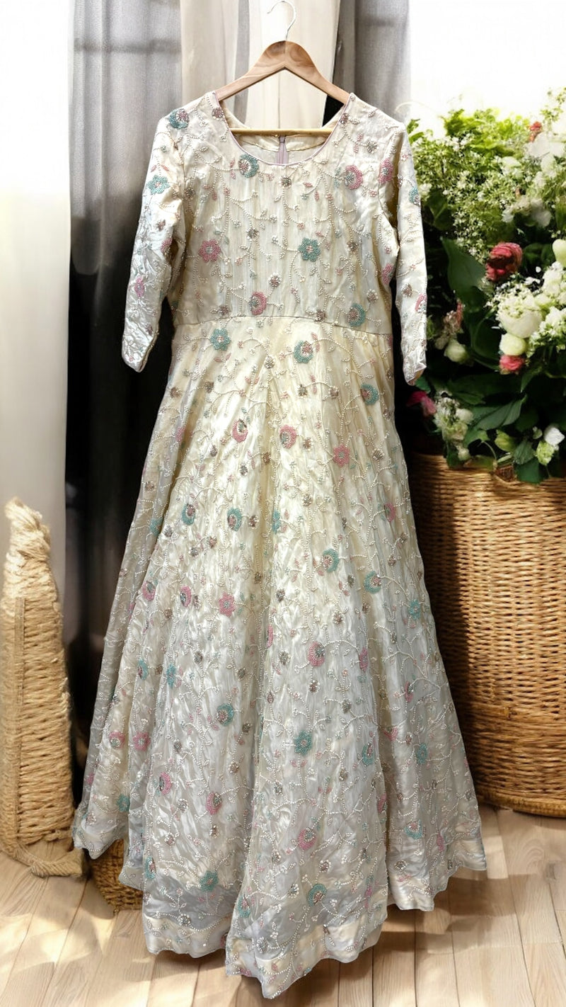 Pure Tissue Silk Handwork Gown with Dupatta – Elegant Festive Wear for Women - The Handlooms