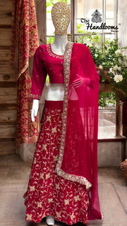 Georgette Zardosi Lehenga with Handworked Chiffon Dupatta & Silk Blouse - The Handlooms