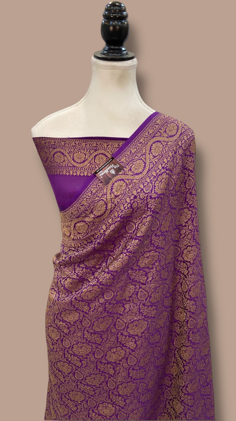 Pure Khaddi Crepe Georgette Banarasi Handloom Saree-Brocade - The Handlooms