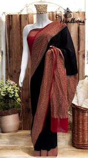 Black Pure Khaddi Georgette Handloom Banarasi Saree - The Handlooms