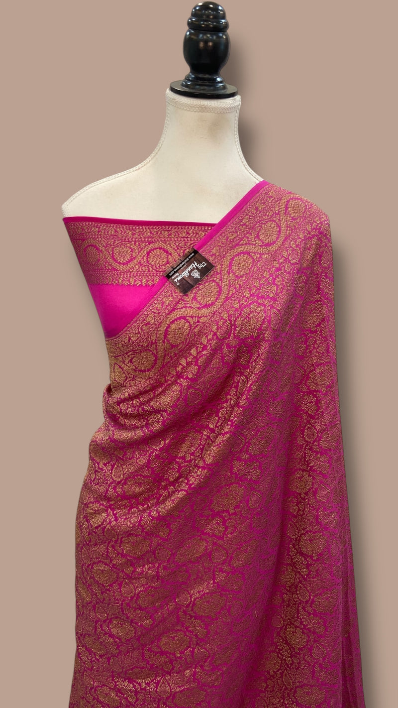 Pure Khaddi Crepe Georgette Banarasi Handloom Saree-Brocade - The Handlooms