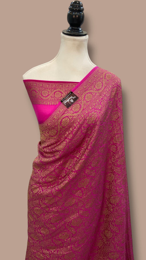 Pure Khaddi Crepe Georgette Banarasi Handloom Saree-Brocade - The Handlooms
