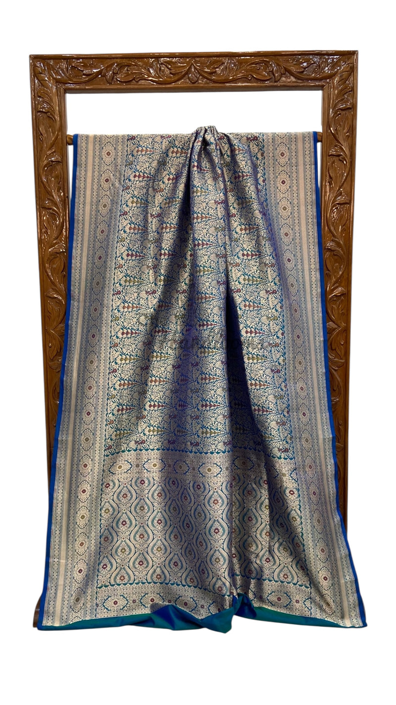 Regal Pure Katan Silk Banarasi Saree – Handwoven Tanchui Brocade with Meenakari Work - The Handlooms