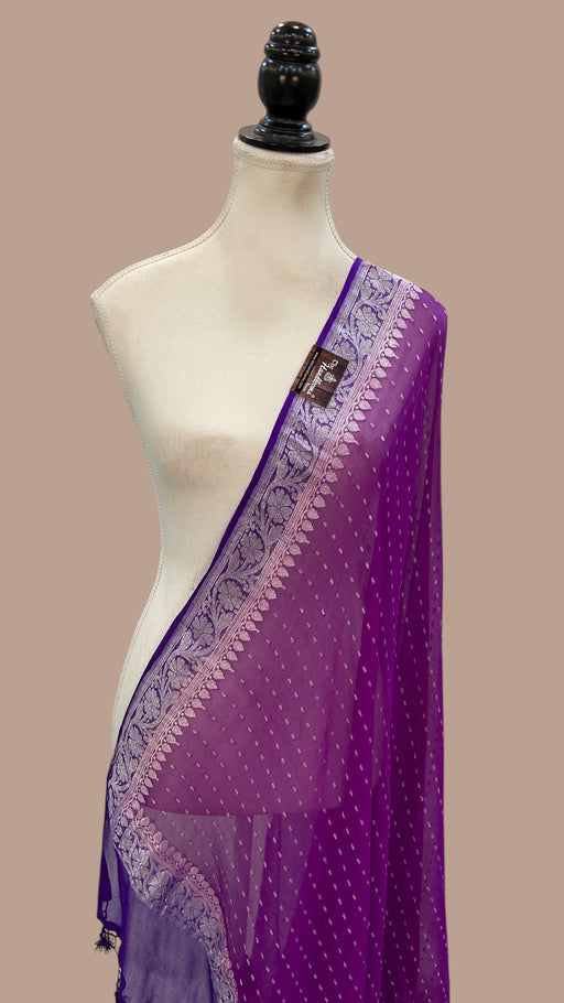 Pure Georgette Dupatta - Magenta With Royal Blue silver zari - The Handlooms