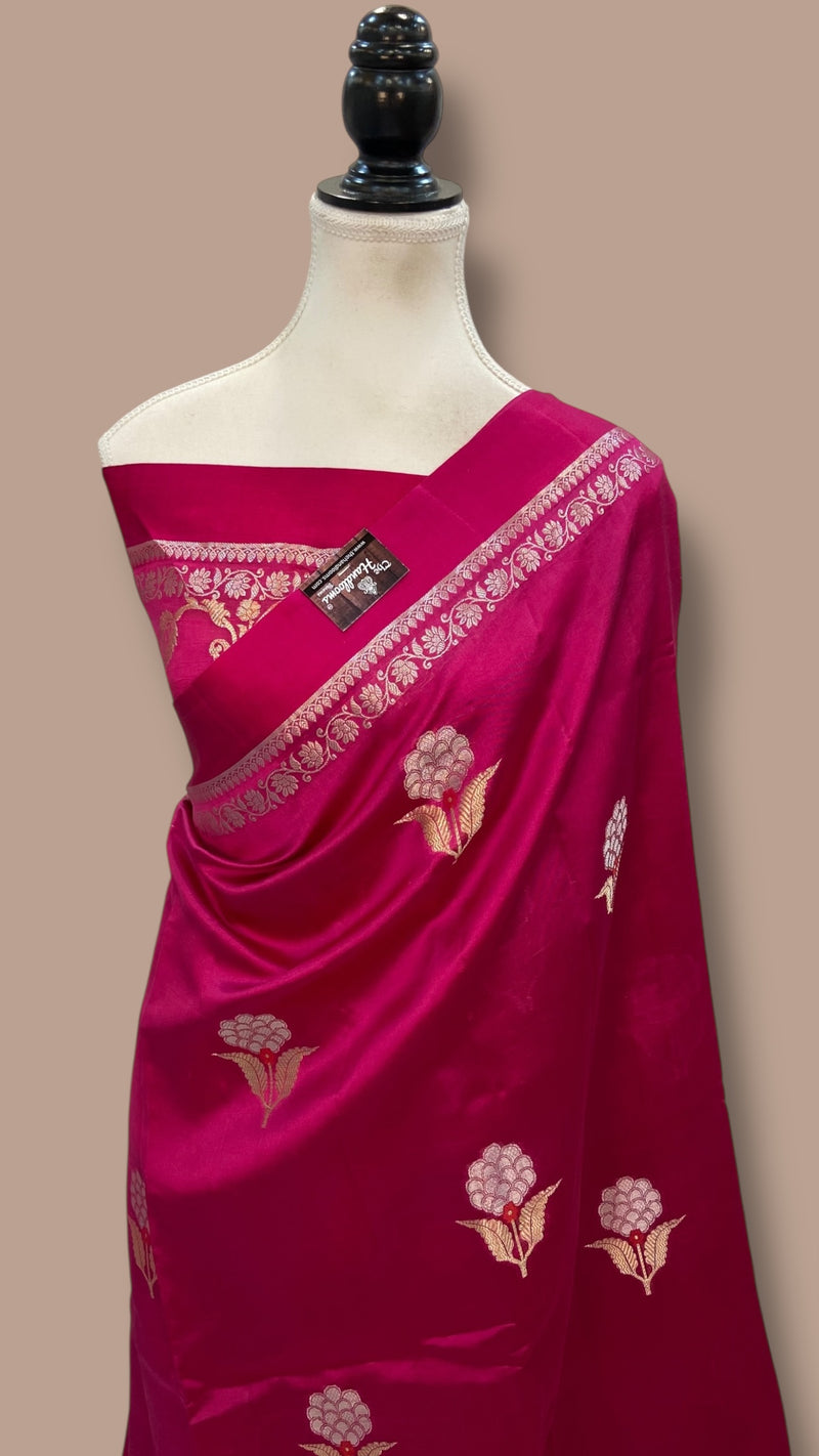 Hot Pink Pure Mango Silk Banarasi Handloom Saree - The Handlooms