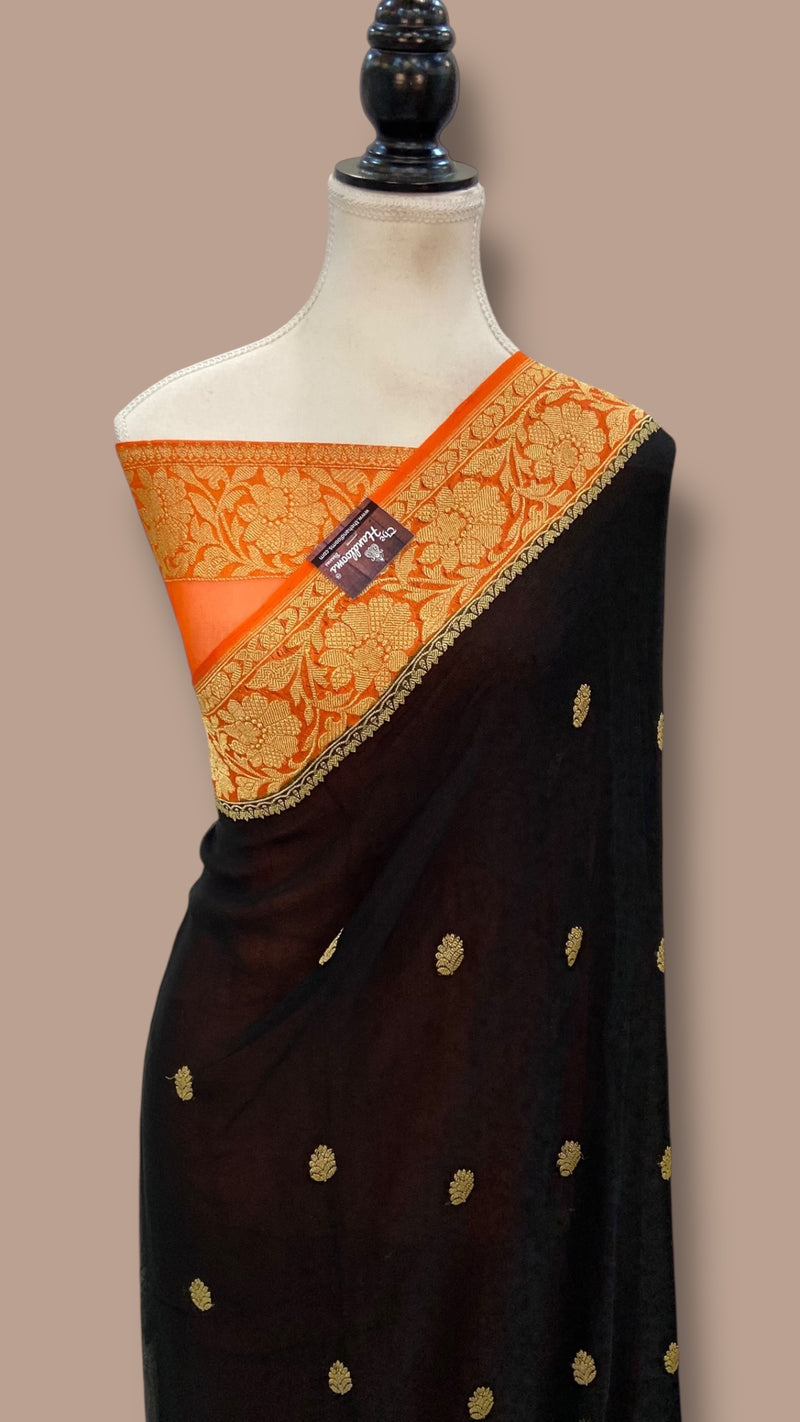 Pure Georgette Banarasi Saree - Gold zari - The Handlooms
