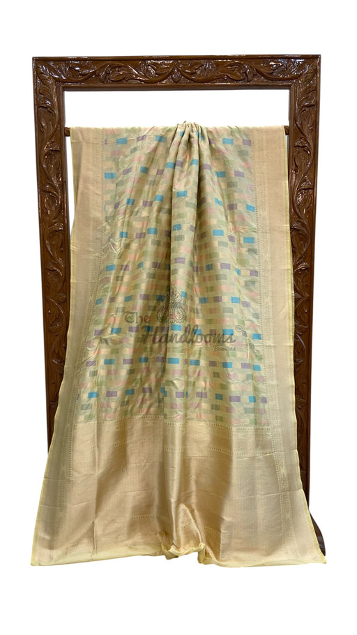 Multicolor Pure Katan Silk Banarasi Handloom Saree - All over Jaal Work With Rangkart - The Handlooms