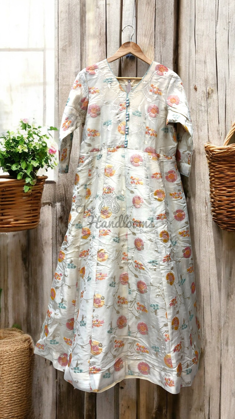 Pure Tissue Silk Handwork Gown with Dupatta – Elegant Festive Wear for Women - The Handlooms