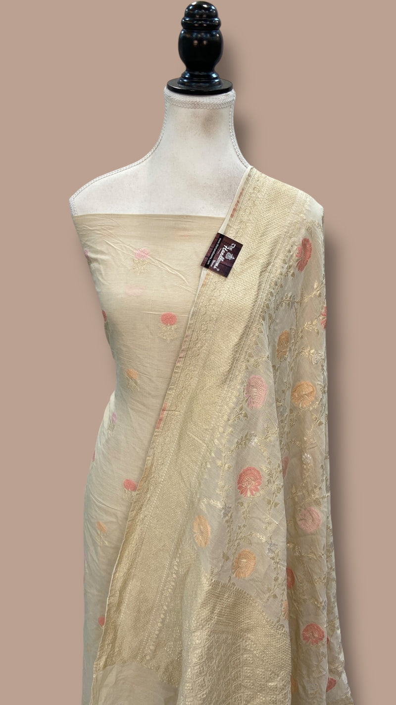Pure Moonga Georgette Banarasi Dress Material - The Handlooms