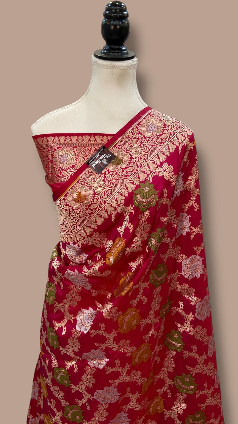 Pure Katan Silk Banarasi Handloom Saree - All Over Jaal Work - With Meenakari - The Handlooms