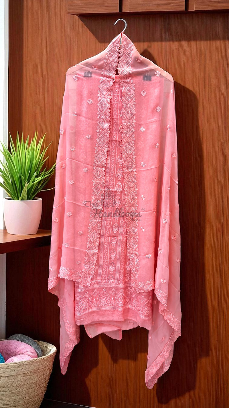 Pure Georgette Banarasi Chikan kari Dress Material - The Handlooms