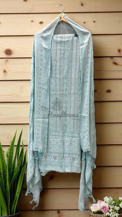 Pure Georgette Banarasi Chikan kari Dress Material - The Handlooms