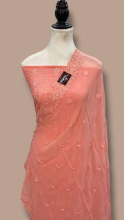 Pure Georgette Banarasi Chikankari Dress Material - The Handlooms