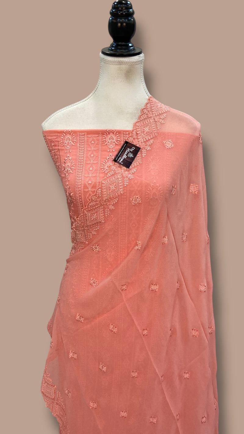 Pure Georgette Banarasi Chikankari Dress Material - The Handlooms