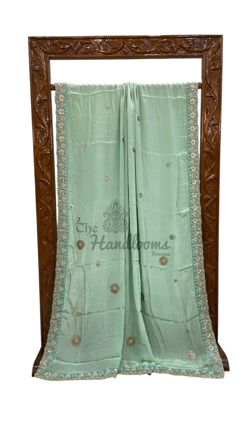 Pure Silk Handloom Banarasi Saree with Handwork Lace - The Handlooms