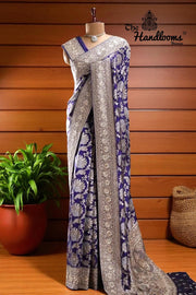 Pure Katan Silk Banarasi Handloom Saree with Zardozi Gota Patti Handwork - The Handlooms