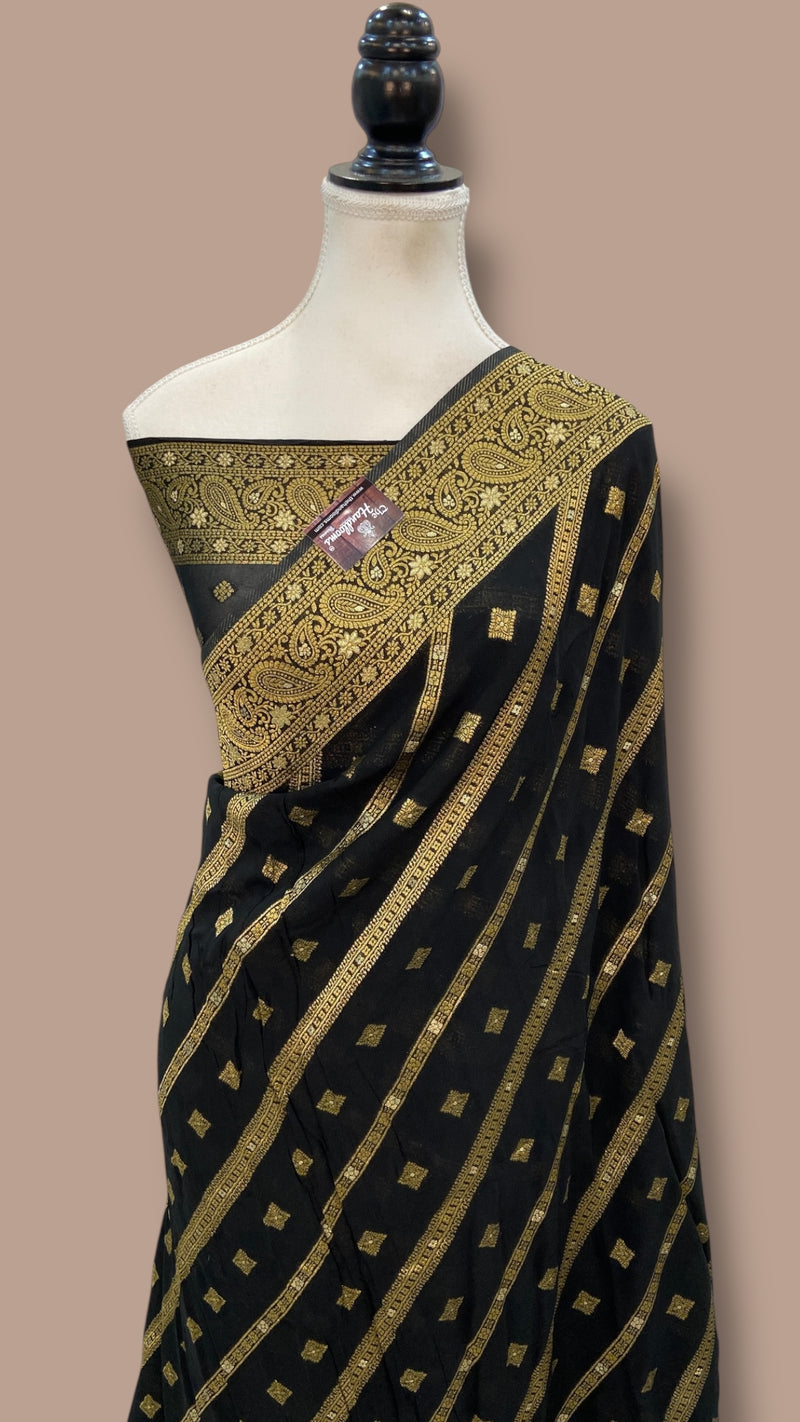Black Georgette Banarasi Saree - The Handlooms