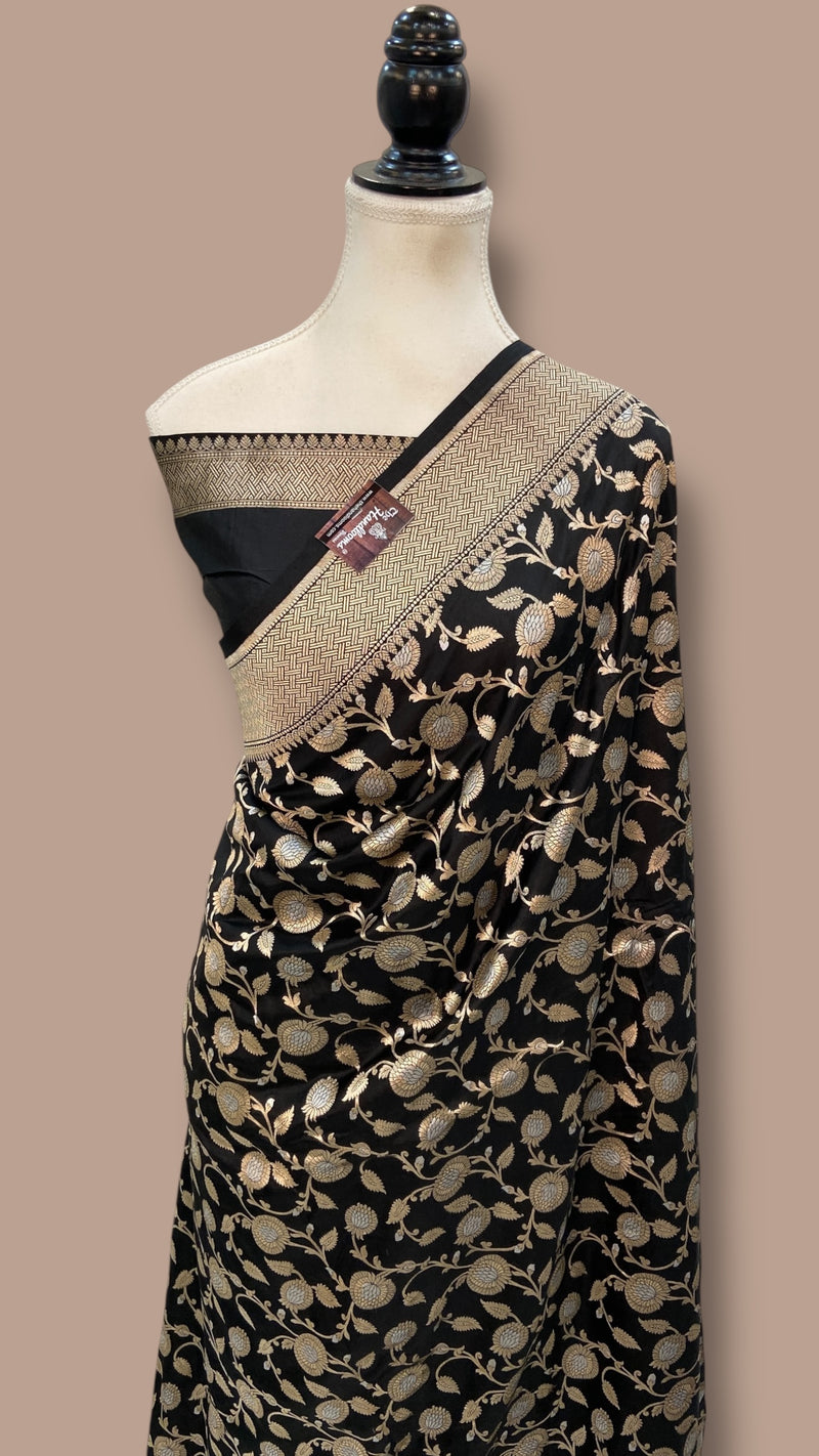 Pure Katan Silk Banarasi Handloom Saree - All Over Sona Roopa Jaal Work - The Handlooms