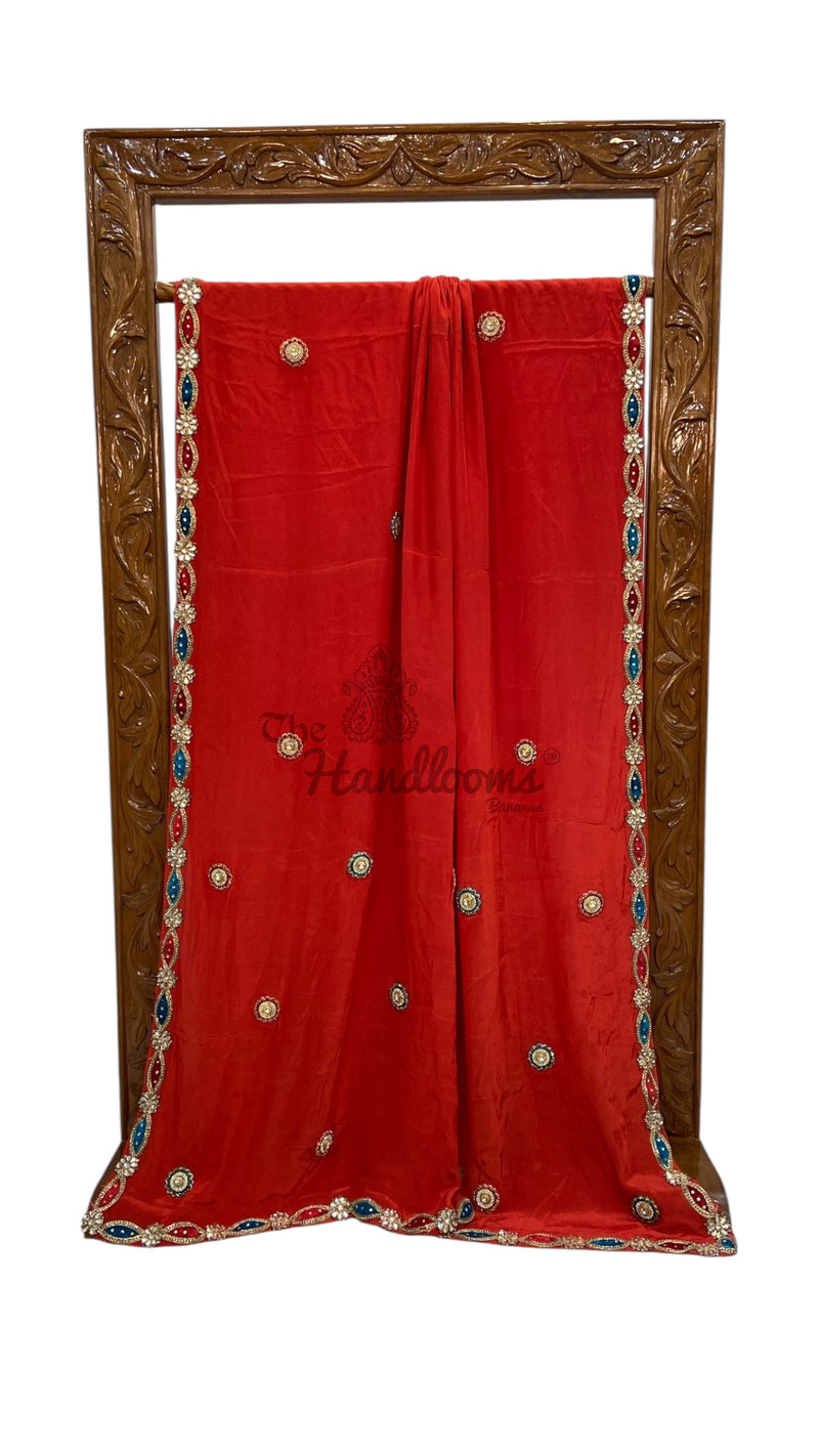 Pure Silk Handloom Banarasi Saree with Handwork Lace - The Handlooms