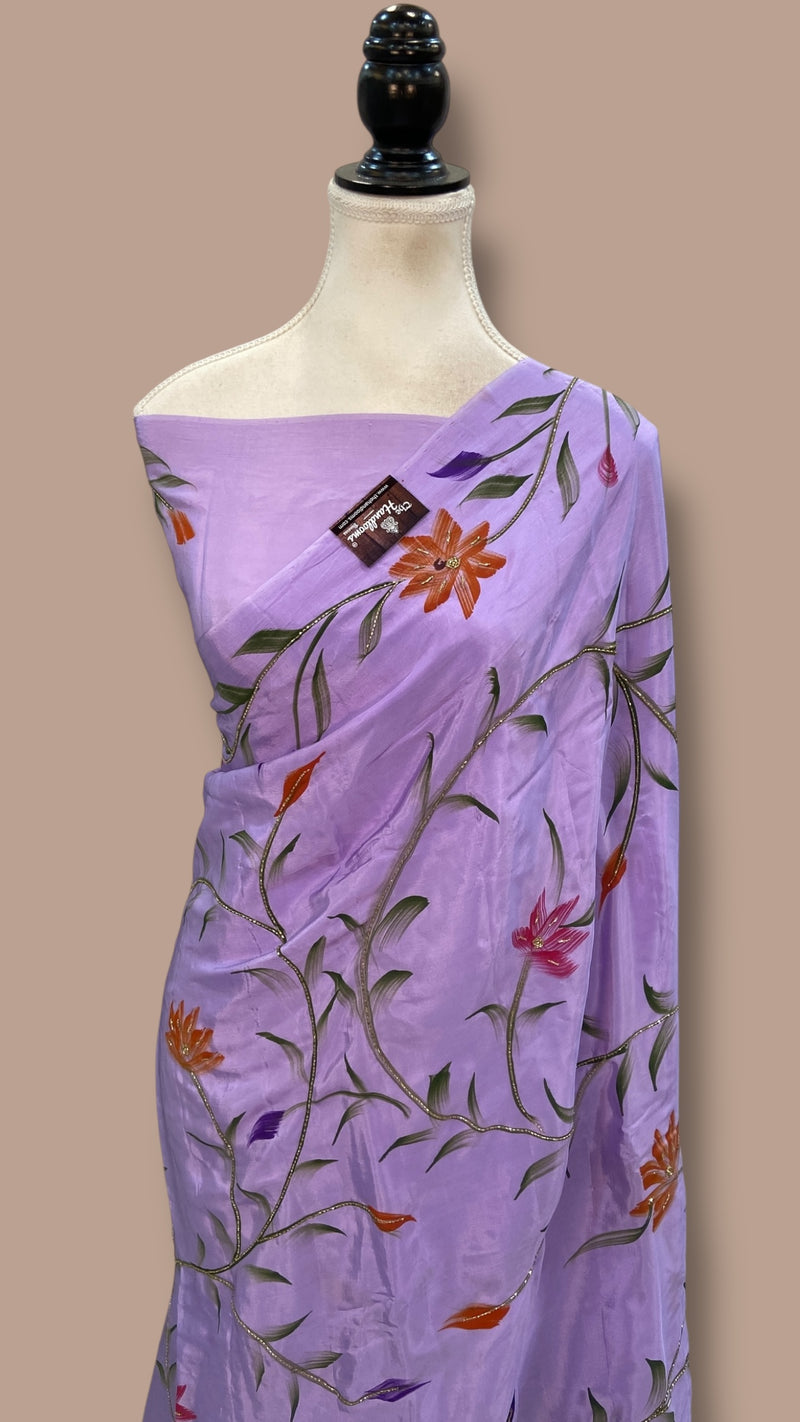 Pure Silk Handloom Banarasi Saree - Handwork Handbrush - The Handlooms