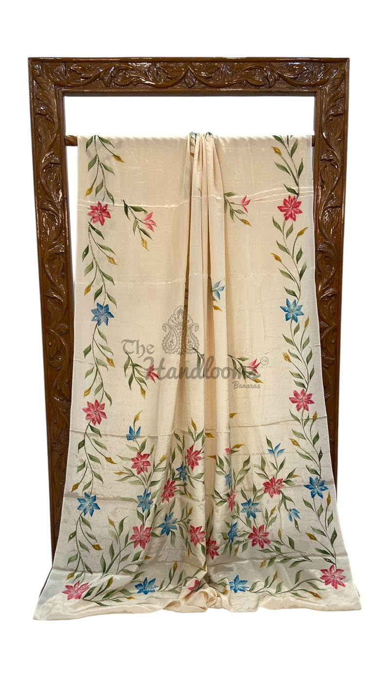 Pure Silk Handloom Banarasi Saree - Handwork Handbrush - The Handlooms