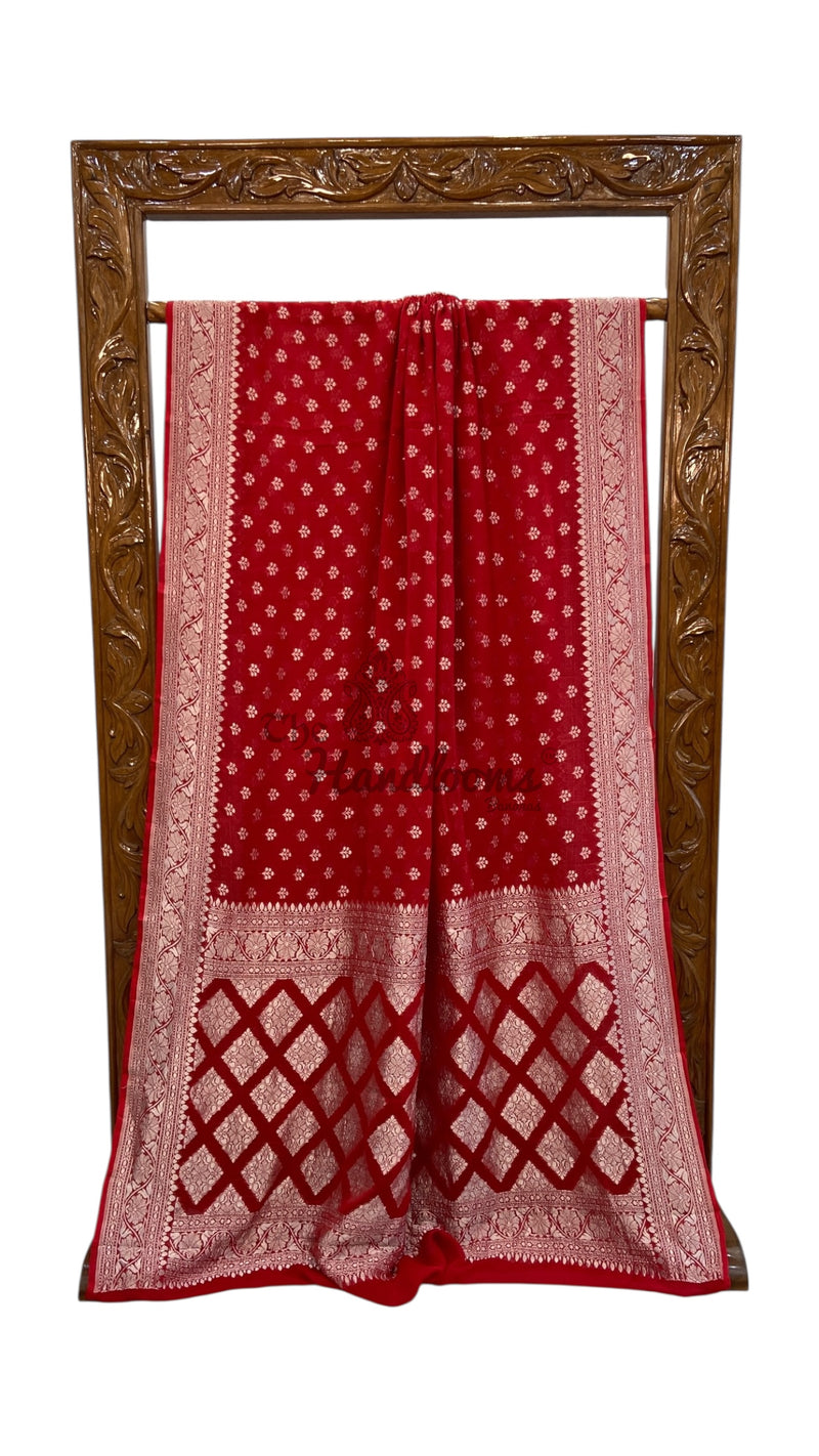 Pure Khaddi Georgette Banarasi Saree Silver Zari - The Handlooms