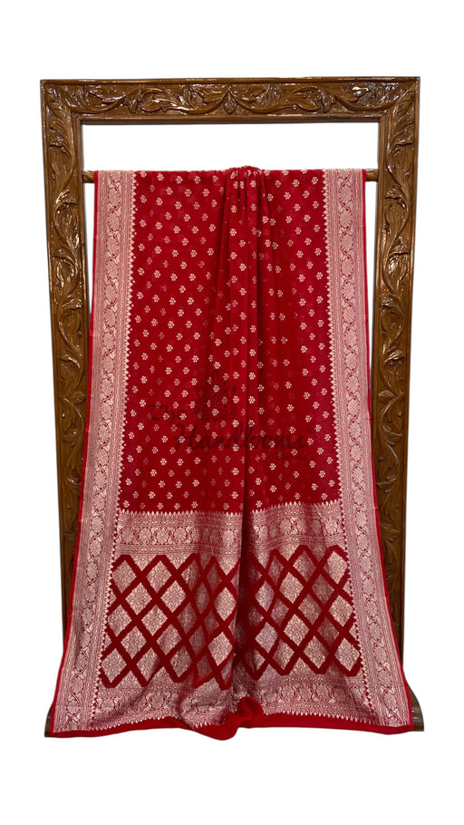 Pure Khaddi Georgette Banarasi Saree Silver Zari - The Handlooms