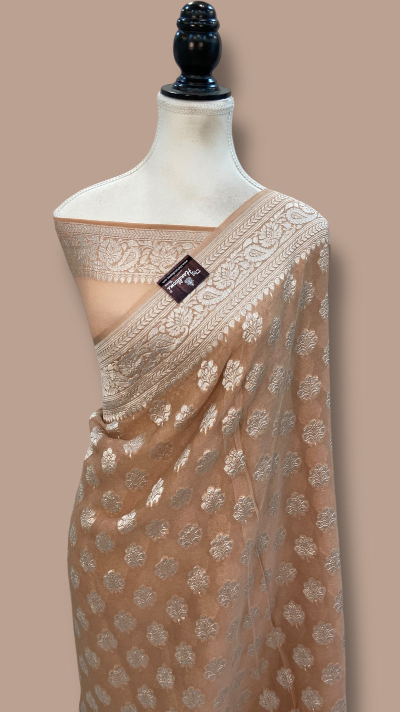 Pure Khaddi Georgette Banarasi Saree Silver Zari - The Handlooms