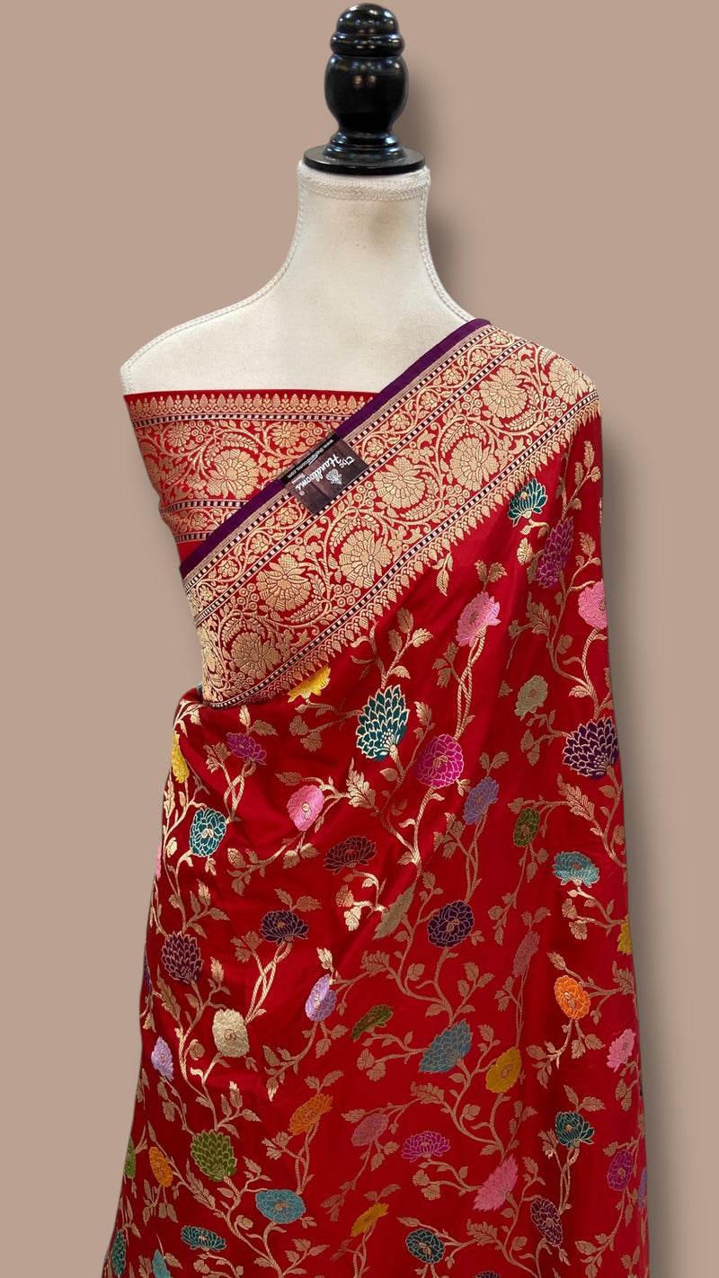 Ektara Pure Katan Silk Banarasi Handloom Saree - All over kadiyal Jaal work - The Handlooms