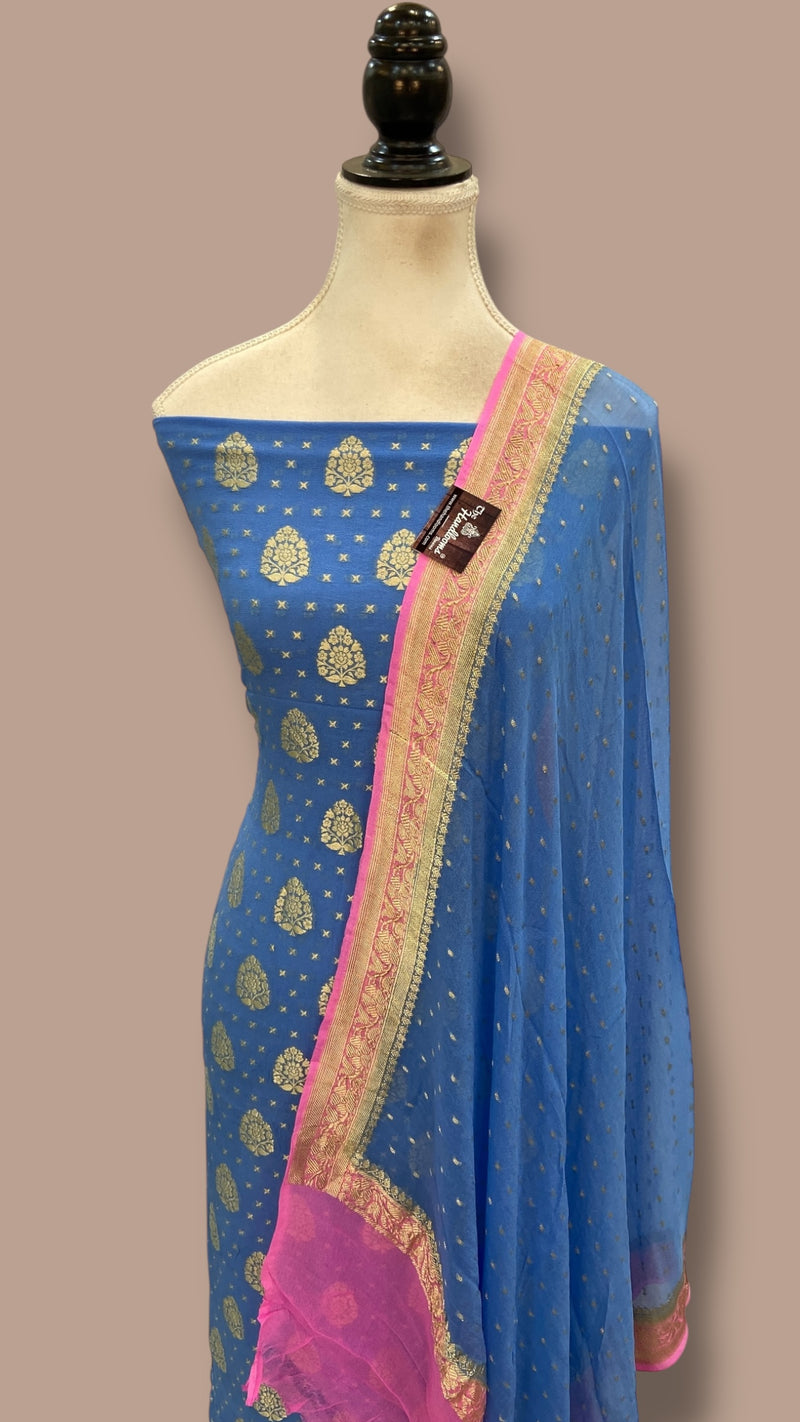 Khaddi Georgette Banarasi Dress material Water Zari - The Handlooms