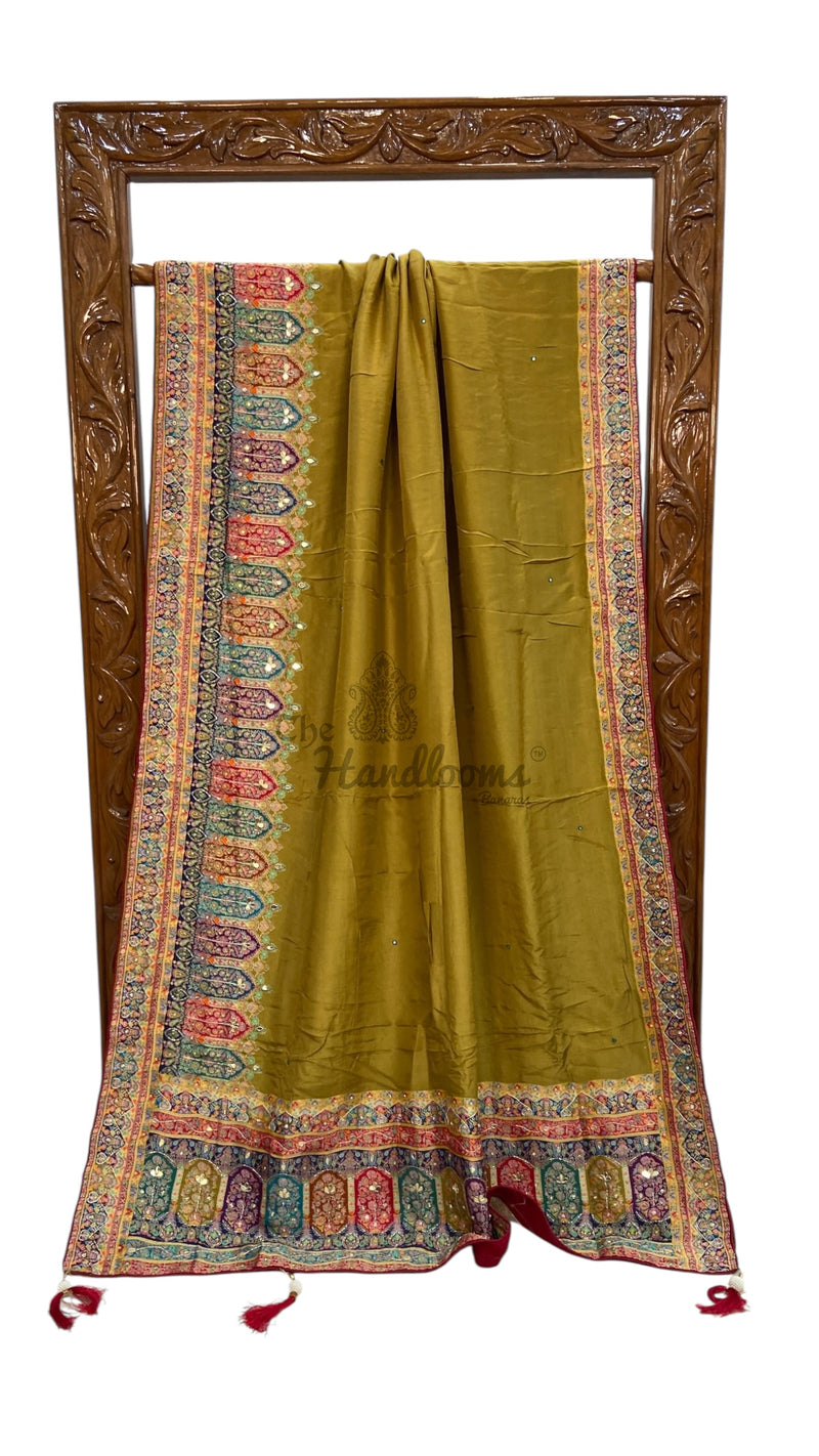 Khaddi Crape Silk Handloom Banarasi Saree With Handwork - The Handlooms