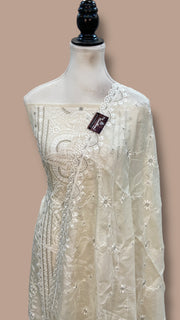 Pure Tussar Chikankari Handloom Banarasi Dress Material - The Handlooms