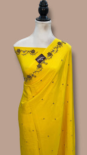 Pure Crepe Silk Handloom Banarasi Saree with Handwork - The Handlooms