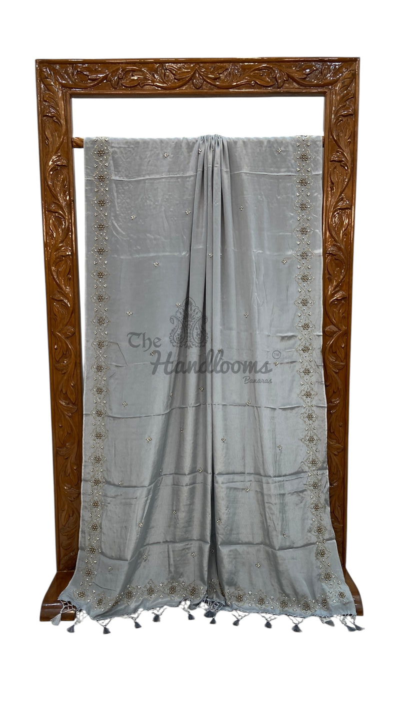 Pure Crepe Silk Handloom Banarasi Saree with Handwork - The Handlooms