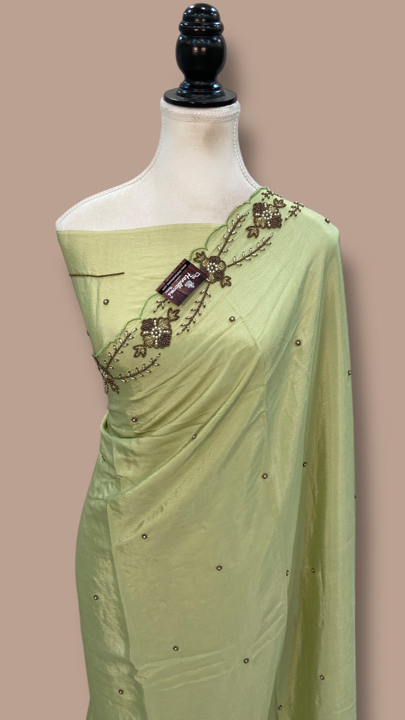 Pure Crepe Silk Handloom Banarasi Saree with Handwork - The Handlooms